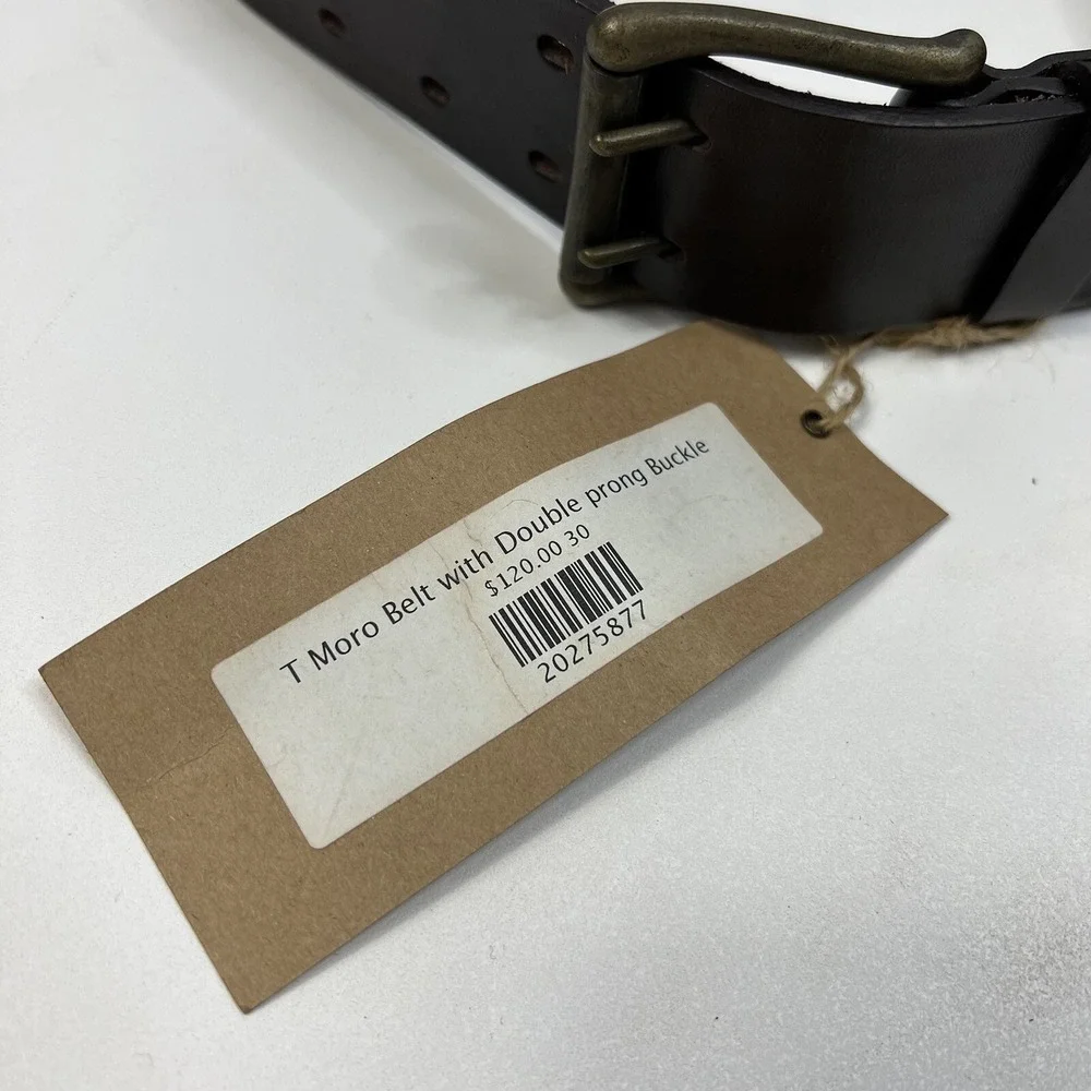 NWT Peter Nappi Brown T Moro Belt w/ Double Prong Buckle Leather Belt Size 30/75